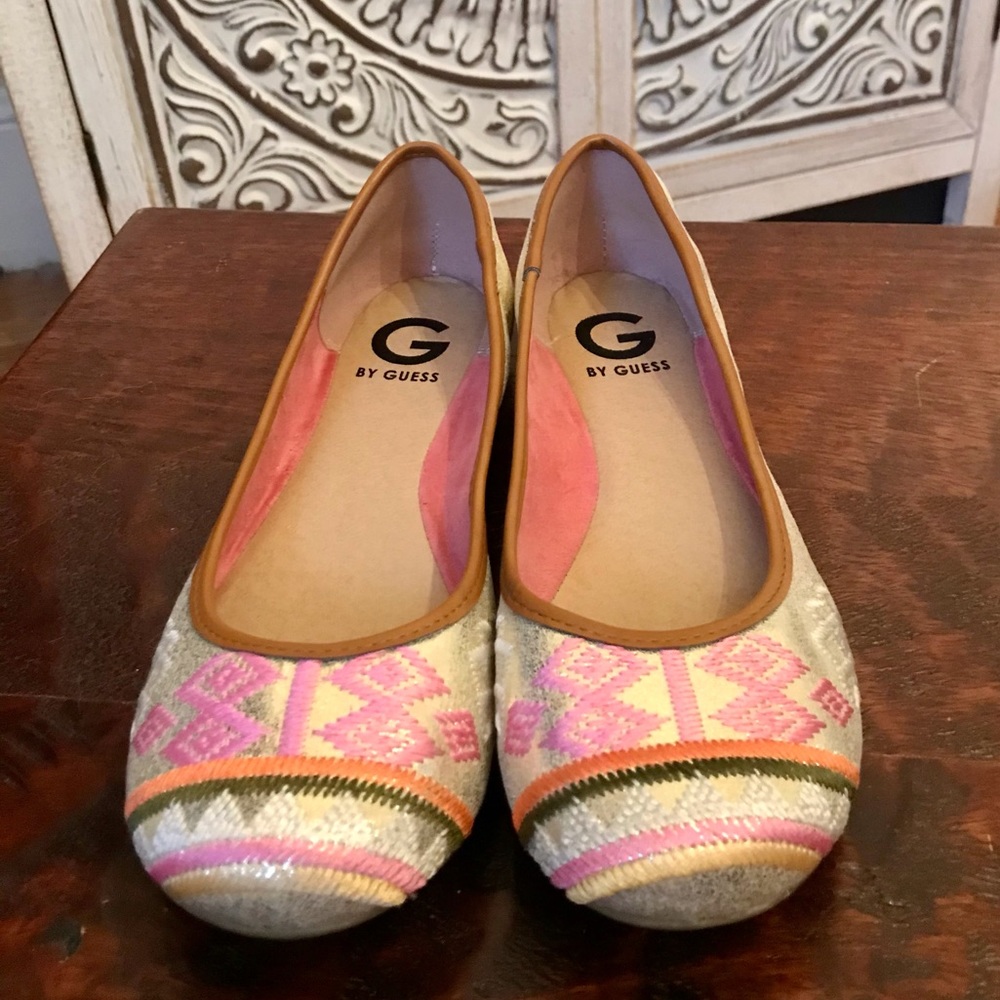 Gold with Embroidered Ballerina Flats